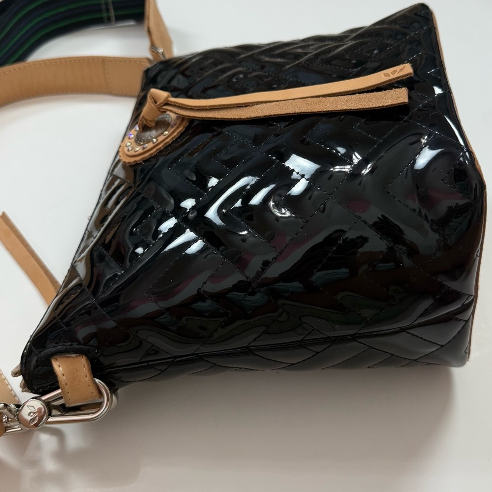 Consuela Black Patent Quilted Bucket Bag with Beige Trim - Picture 7 of 12